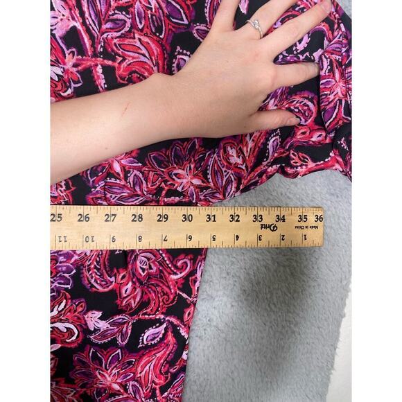 Catherines roll tab sleeve button up pink floral dressy stretch career girly 3X - Picture 7 of 9